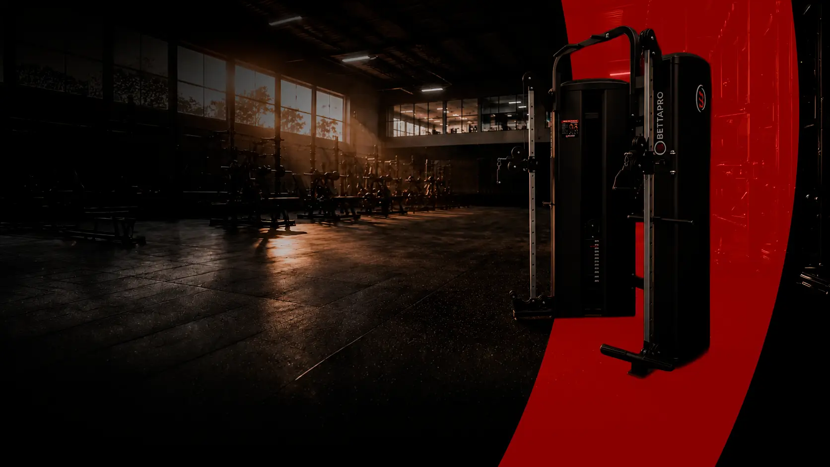 Sala completa de musculação montada com equipamentos Bettapro